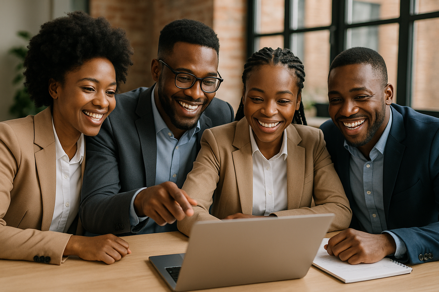 A group of smiling African professionals collaborating