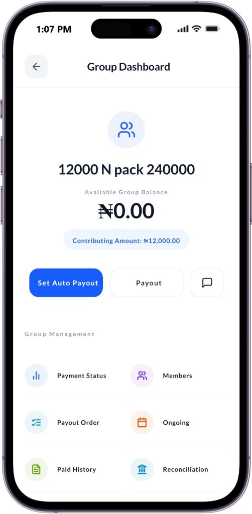 Group Dashboard App Screen