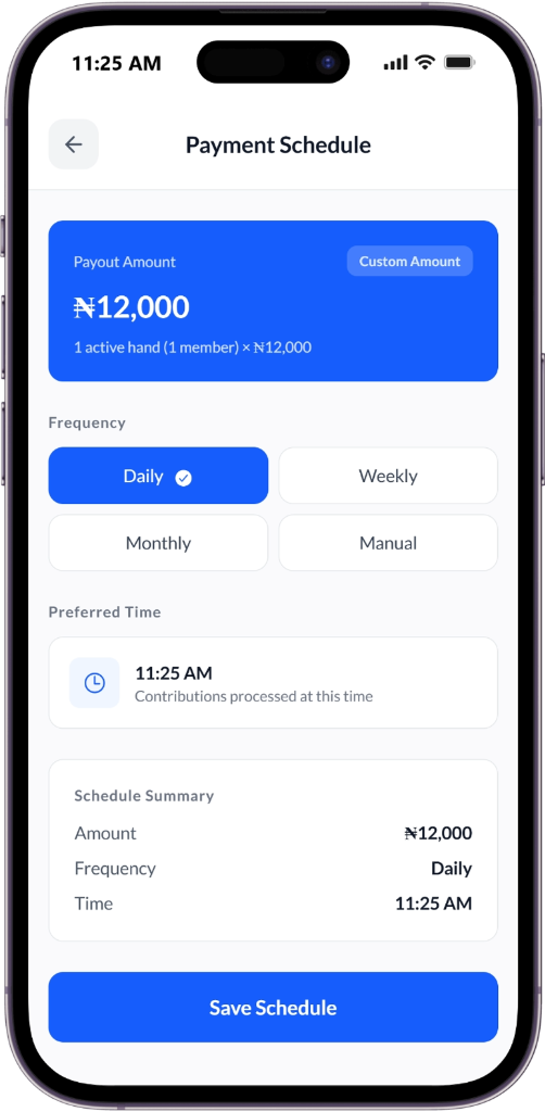Payment Schedule Screen