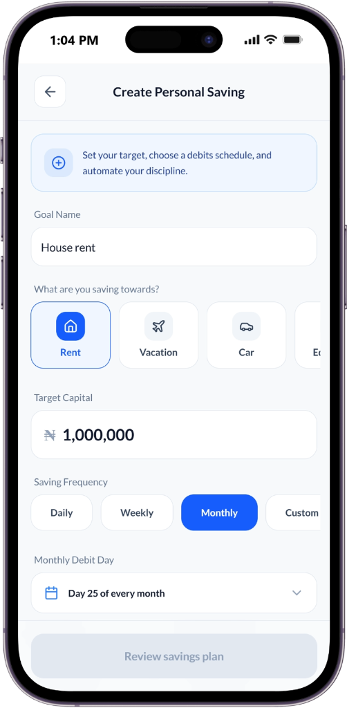 Create Personal Saving App Screen